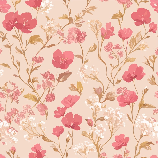 rosa, hermoso, seamless, patrón floral, flor, vector, ilustración