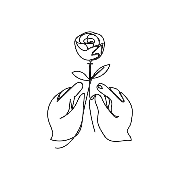 Rosa con mano diseño minimalista dibujado a mano estilo de dibujo de una línea arte dibujo continuo r