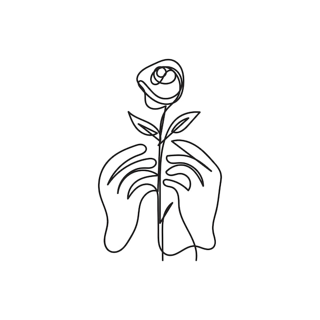 Rosa con mano diseño minimalista dibujado a mano estilo de dibujo de una línea arte dibujo continuo r