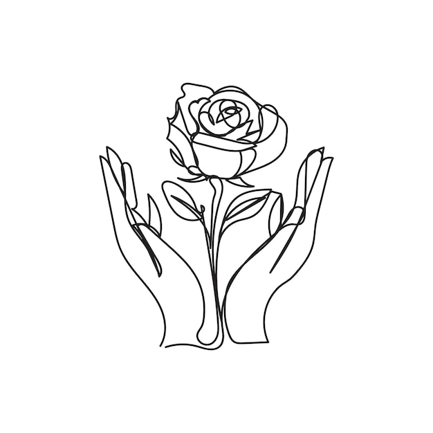 Rosa con mano diseño minimalista dibujado a mano estilo de dibujo de una línea arte dibujo continuo r