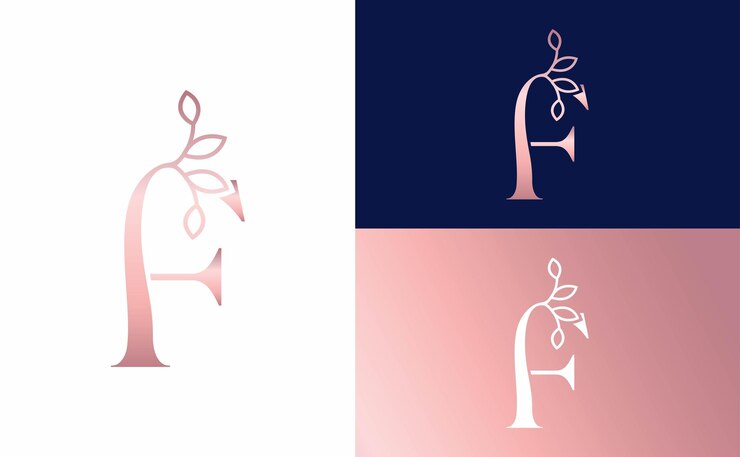 Vector rosa oro naturaleza hoja corona belleza logo letra f