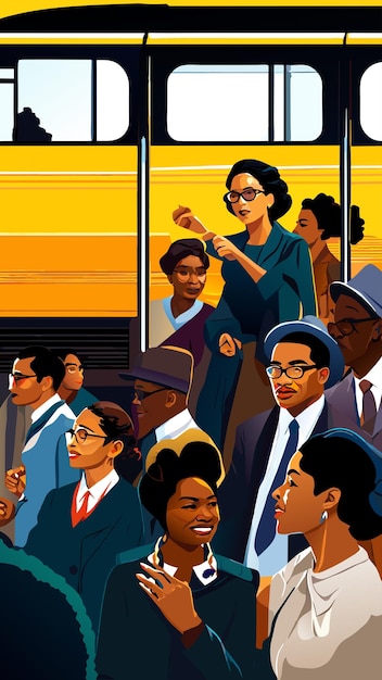 Rosa Parks en el autobús Ilustración histórica