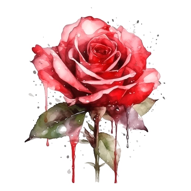 Una rosa roja con acuarelas y pintura en aerosol.