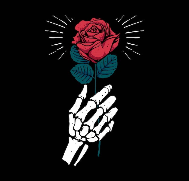 Vector rosa roja con diseño de mano de calavera