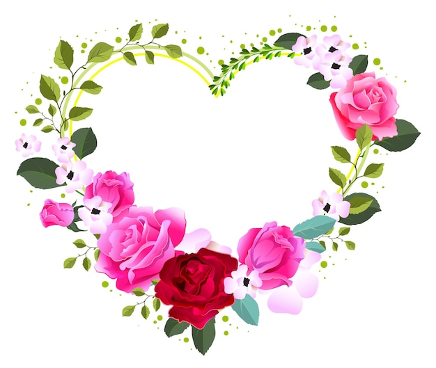 Rosa roja flor amor símbolo corazón forma marco plantilla tarjeta de felicitación día de san valentín