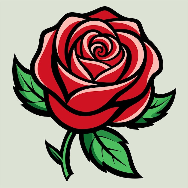 una rosa roja con hojas verdes en ella