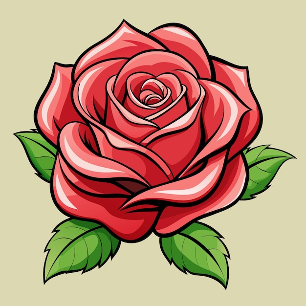 una rosa roja con hojas verdes en un fondo marrón