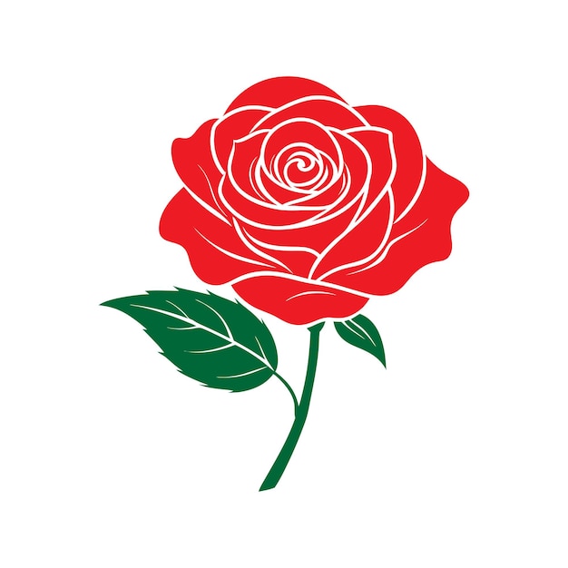 Una rosa roja con hojas verdes ilustración de arte vectorial