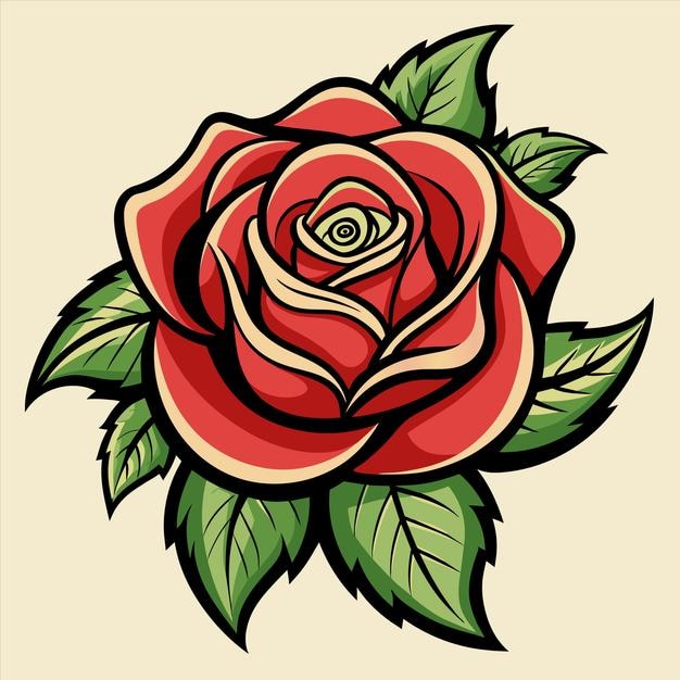 Una rosa roja con hojas verdes y una rosa roja