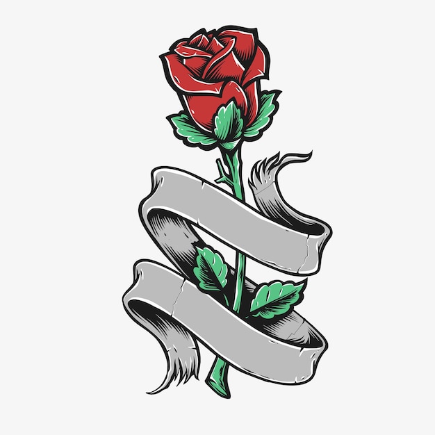 Rosa roja con ilustración de vector de banner