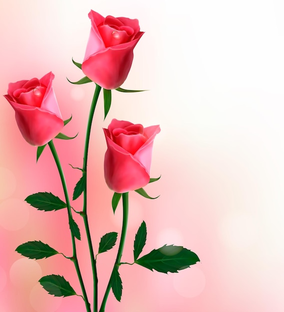 Vector una rosa rosa con hojas verdes y la palabra amor en ella
