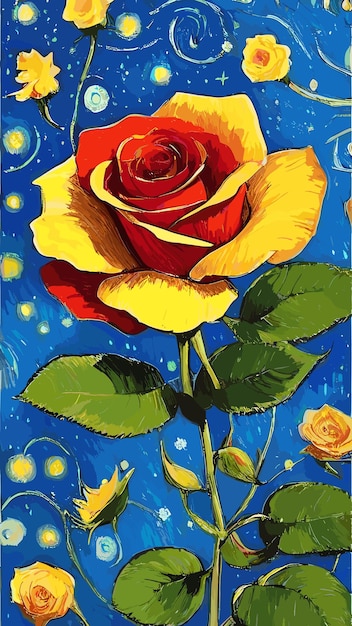 Rosa salvaje en la noche estrellada pintura con el estilo de Van Gogh