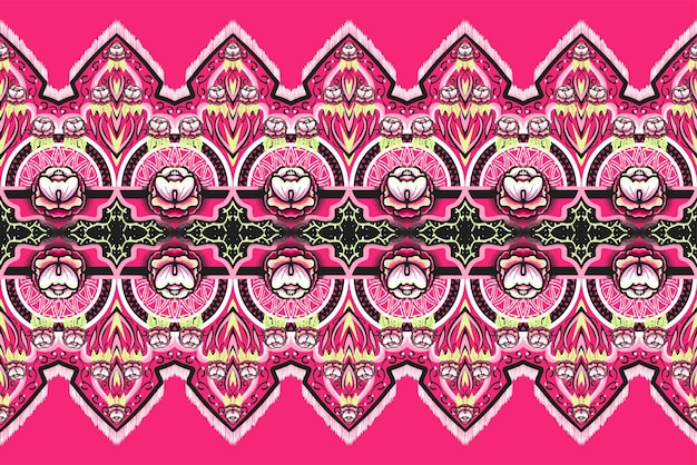 Rosa Verde Blanco Negro Flor en Rosa Geométrico étnico oriental patrón tradicional Diseño para fondo alfombra papel pintado ropa envoltura Batik tela vector ilustración bordado estilo