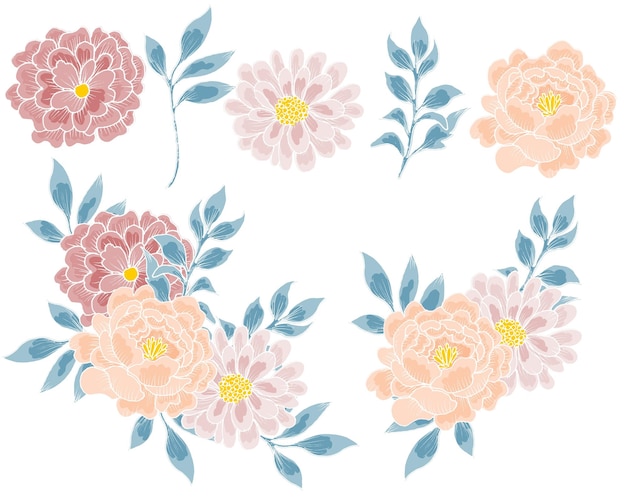 Rosa vintage suave dibujada a mano