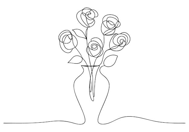 Rosas en un arte de línea de jarrón