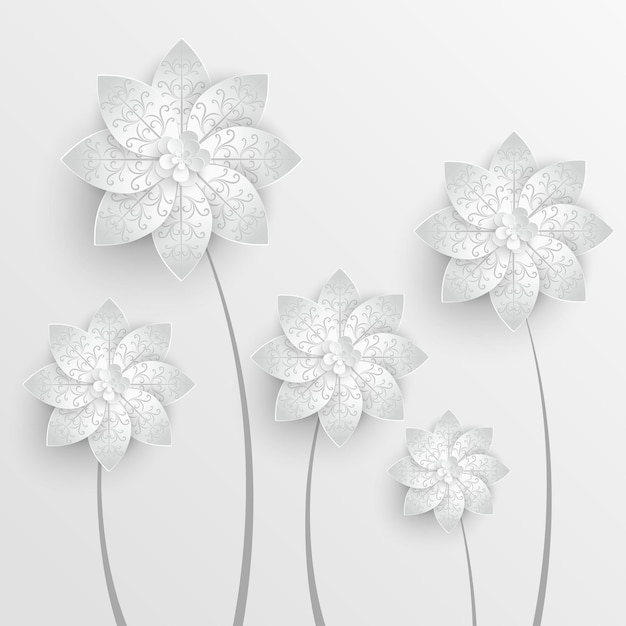 Rosas blancas cortadas de papel ilustración vectorial