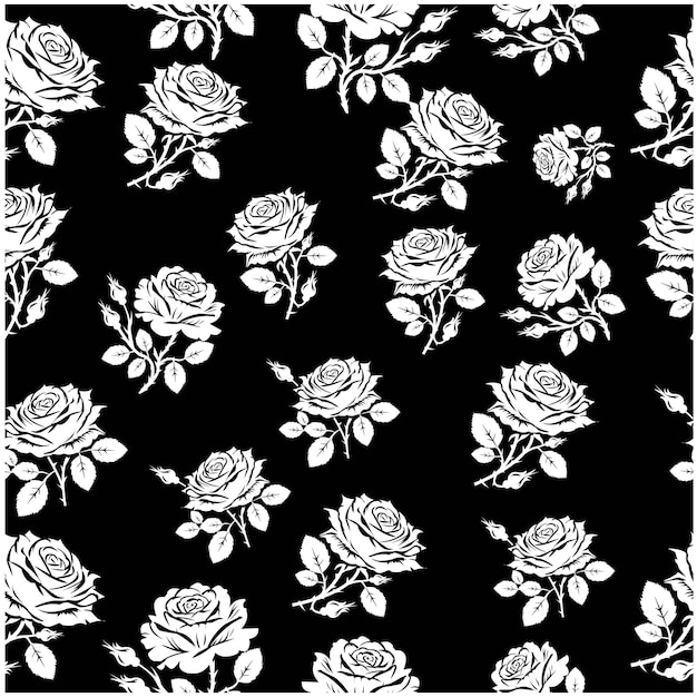 rosas blancas con fondo negro con patrón sin costuras