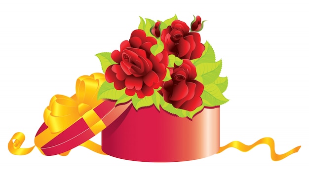 Vector rosas en caja de regalo