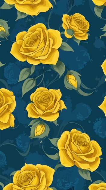 Rosas chicas 2D sin costuras en azul marino y amarillo