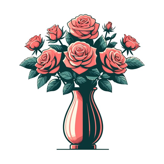 Vector las rosas de colores florecen en un jarrón ilustración vectorial de flores de primavera bonitas ramo de rosas