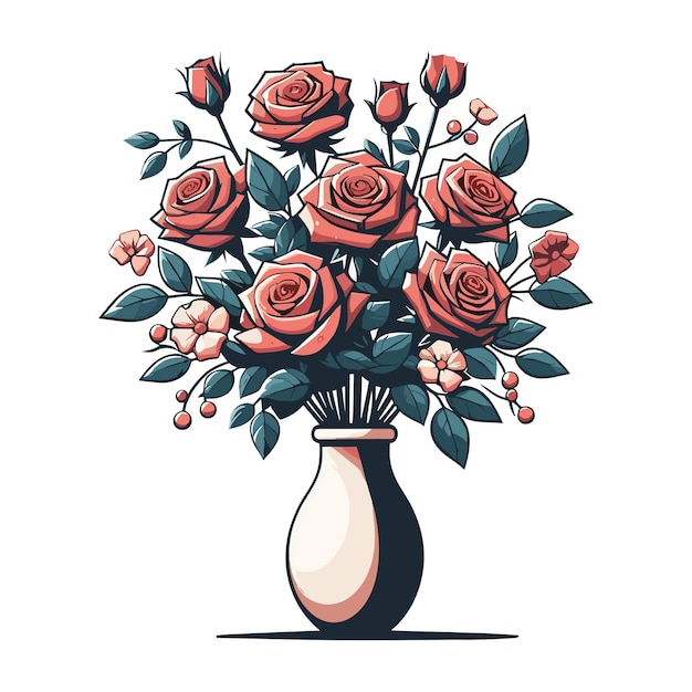 Las rosas de colores florecen en un jarrón ilustración vectorial de flores de primavera bonitas ramo de rosas