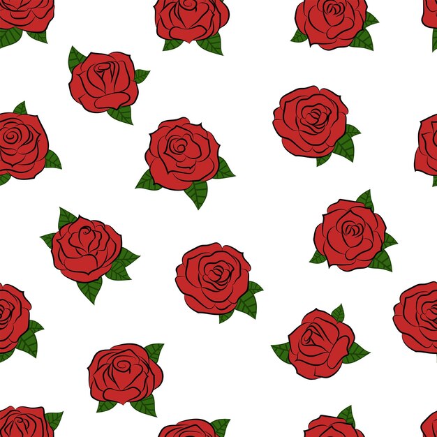 Rosas dibujadas a mano Patrón sin costura Vector