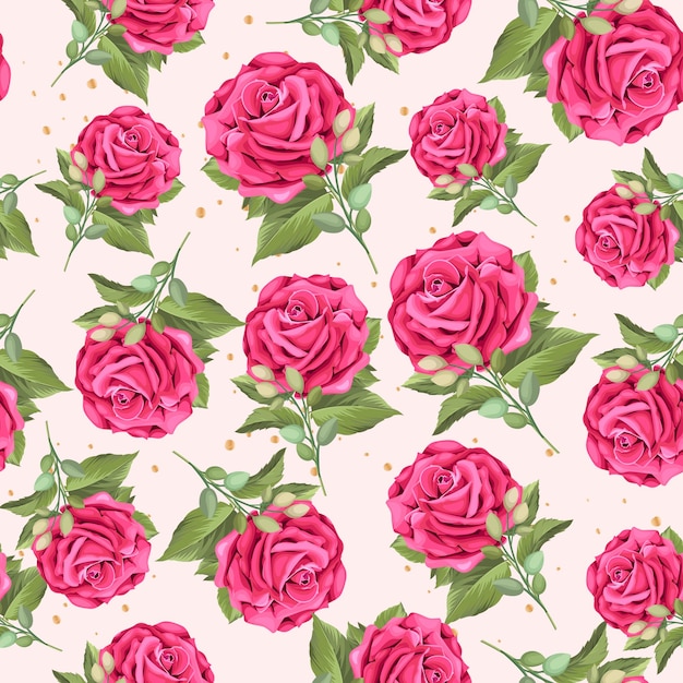 rosas florales elegantes con patrones sin fisuras de hojas verdes