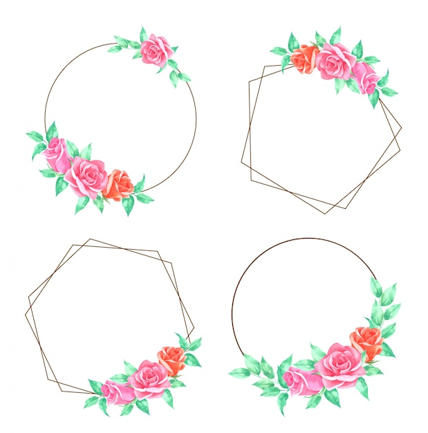 Rosas florales marco mano dibujada pintada en acuarela