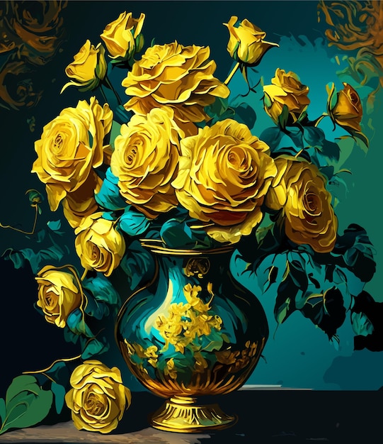 Rosas en jarrón pintura ilustración