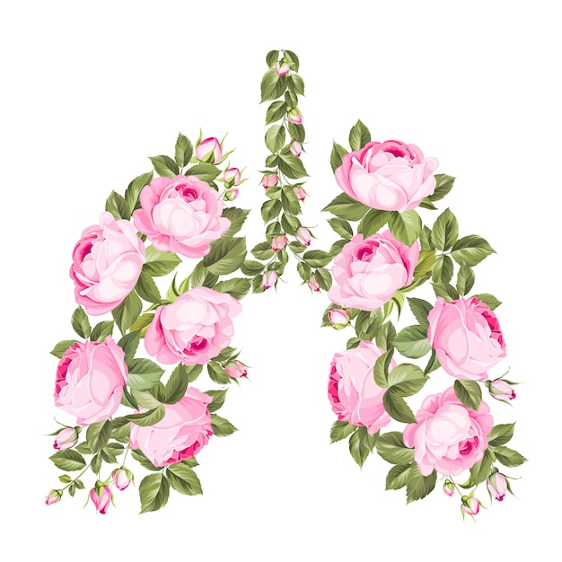 Rosas rosadas en forma de pulmones humanos como símbolo de salud. Guarde su salud, quédese en casa. El coronavirus puede reducir la función pulmonar.