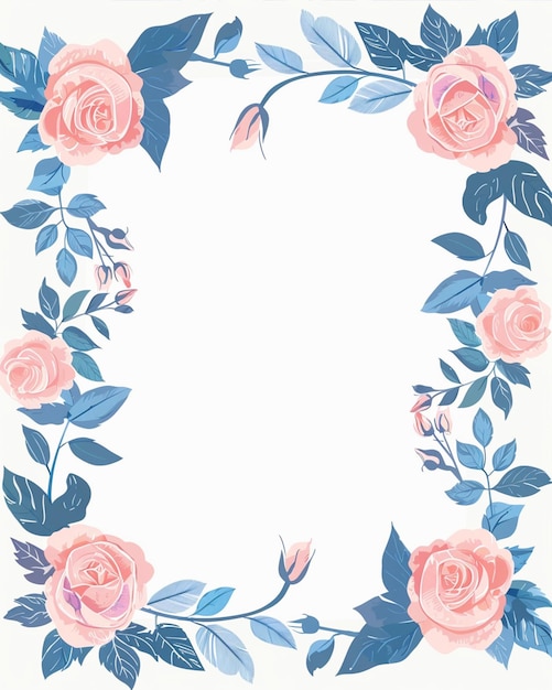 Rosas rosadas y hojas azules