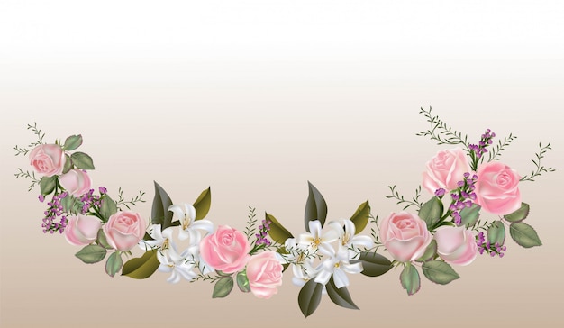 Vector rosas rosadas y ramo de jazmín sampaguita ilustración vectorial