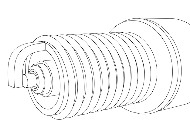 Vector rosca de bujía de coche de vector con ilustración de contorno de primer plano de electrodo