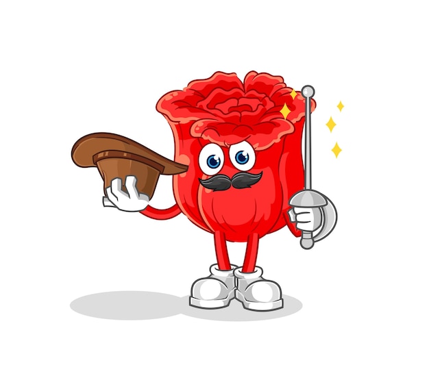 Rose esgrimista personaje de dibujos animados mascota vector