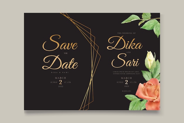 Vector rose flora acuarela boda invitación tarjeta conjunto plantilla flor ramo diseño