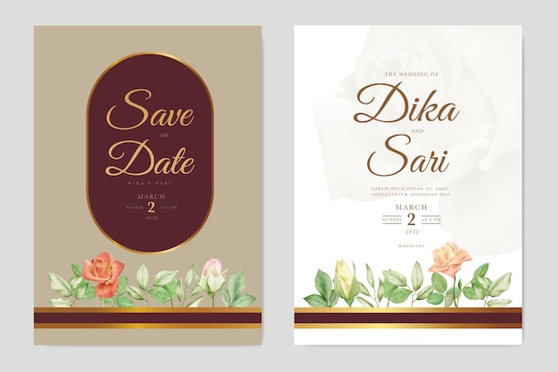 Vector rose flora acuarela boda invitación tarjeta conjunto plantilla flor ramo diseño