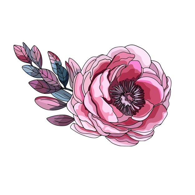 Rose Peony Ilustración vectorial de flores elegantes Plantas como espacios en blanco para el diseñador