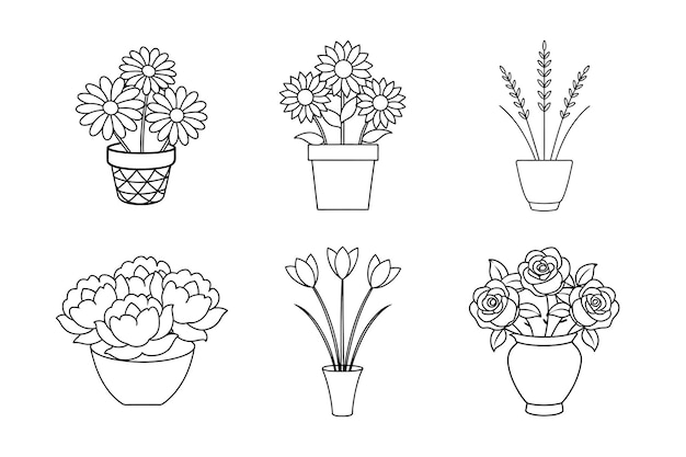 Rose Tulip Daisy Lavender Sunflower Peony Banquetes Vector Line Art Bundle Floral (Arte Floral de la Línea Vector) El conjunto de flores que se encuentran en el interior de la casa es muy hermoso.