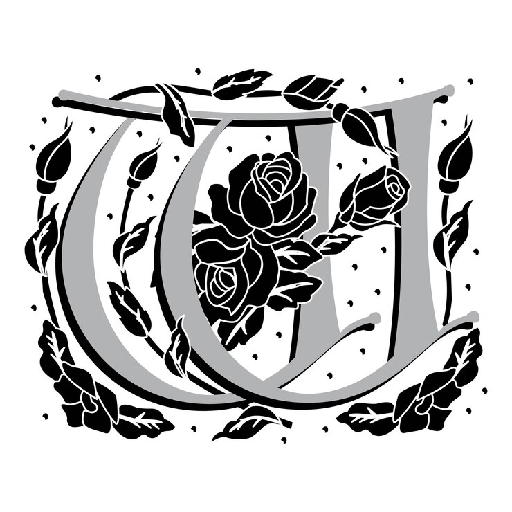 Vector rosette initial caps font mayúscula w diseño vectorial