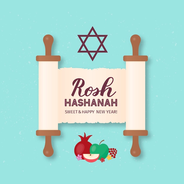 Rosh hashaná año nuevo judío caligrafía letras a mano en papel de pergamino antiguo fácil de editar plantilla vectorial para banner tipografía cartel tarjeta de felicitación invitación folleto