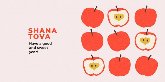 Rosh Hashana Rosh Hashanah tarjeta de felicitaciones de Año Nuevo judío portada de vacaciones póster web bandeja plantilla de diseño de ilustración dibujada a mano con patrón de manzana y granada en estilo de arte moderno de moda