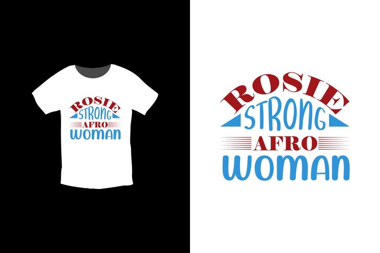 Rosie fuerte mujer afro. Plantilla de diseño de camiseta del 8 de marzo del día de la mujer