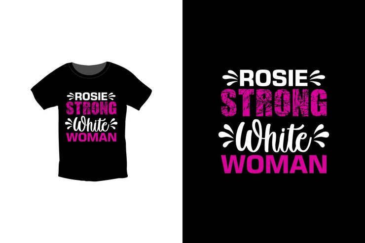 Rosie mujer blanca fuerte. Plantilla de diseño de camiseta del 8 de marzo del día de la mujer