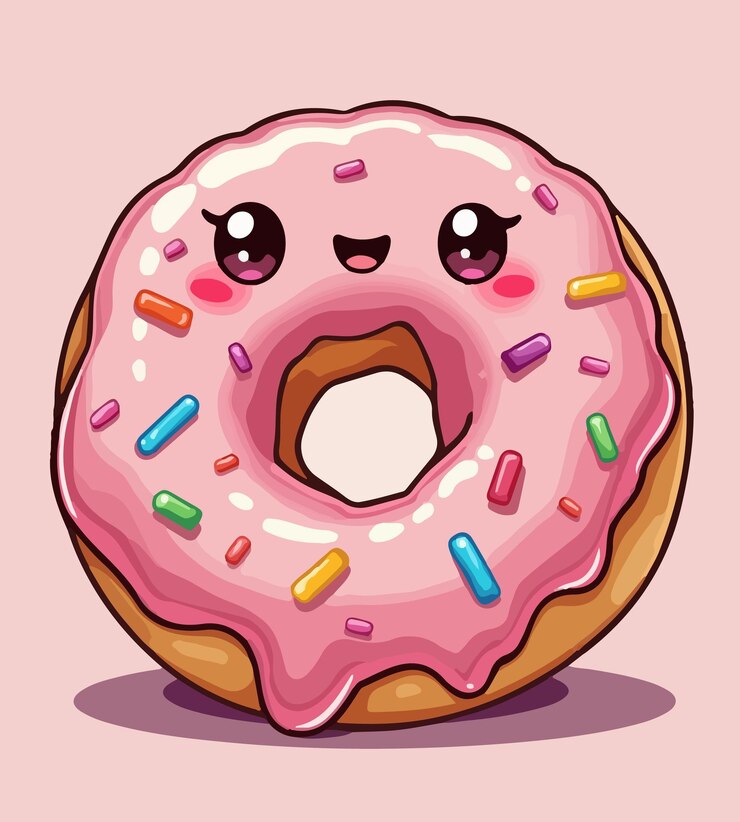 una rosquilla rosada con una cara feliz y un corazón medio comido