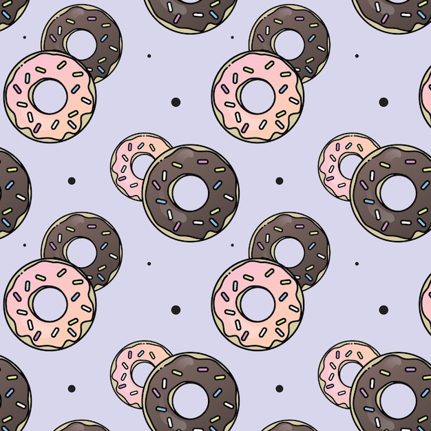 Rosquillas de patrón con glaseado de chocolate y fresa y chispitas Deliciosa ilustración vectorial