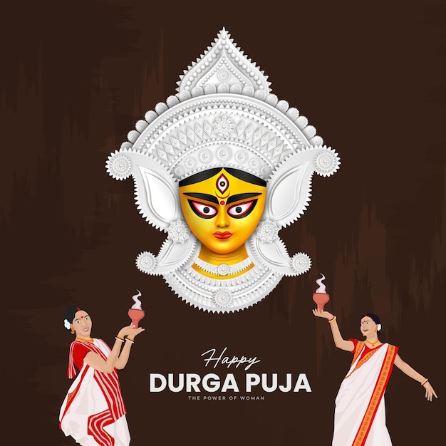 El rostro de la diosa Maa Durga en el feliz concepto de celebración de Durga Puja Dussehra y Navratri