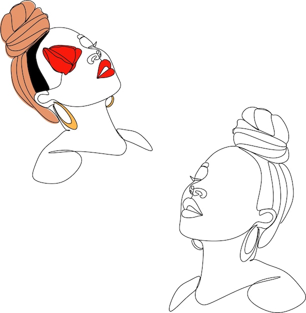Rostro femenino abstracto con flores una ilustración de vector de dibujo de línea