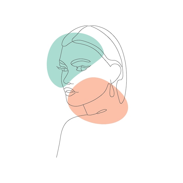 Rostro femenino elegante estilo de arte de una línea retrato de mujer dibujo belleza moda cuerpo femenino vector