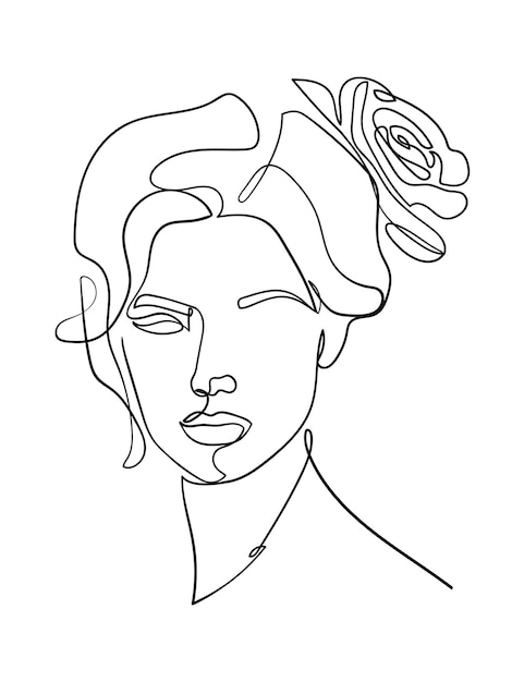 Rostro femenino con flores Moderno minimalista Estilo lineal simple Belleza Diseño de moda