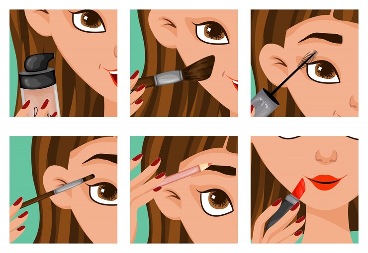 Vector rostro femenino con pasos de maquillaje